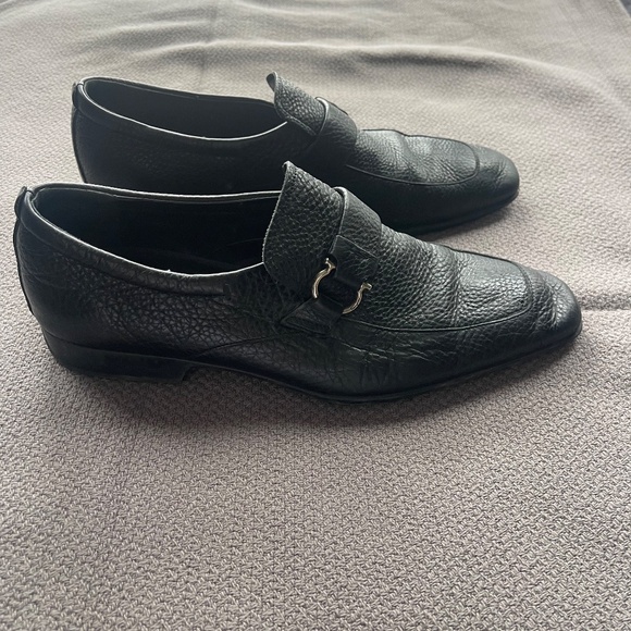 Salvatore Ferragamo pebbled leather Slip-On Leather Loafer black 8.5 - Picture 3 of 12